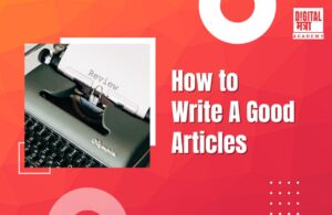 A red colored background is containing a typewriter named how to write a good article
