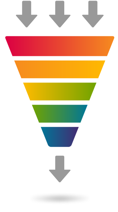 a sales funnel with 5 stages and data will be decline from top to bottom